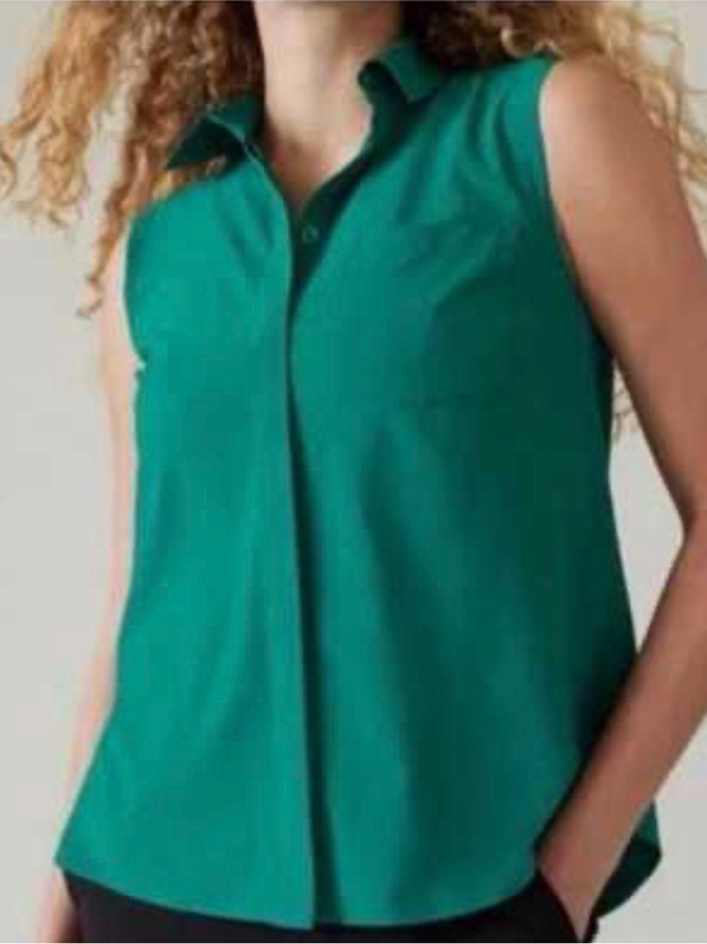 Athleta Urbanite Sleeveless Collared Blouse in Teal Green
